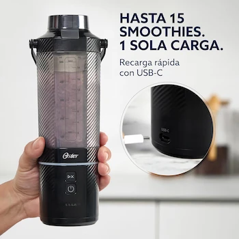 Imagen 3 de Oster GoMAX Licuadora Portátil Personal Recargable USB-C Vaso Antiderrames Negro Modelo BLSTGFP-B20-000