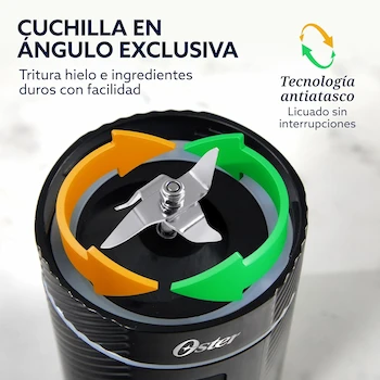 Imagen 5 de Oster GoMAX Licuadora Portátil Personal Recargable USB-C Vaso Antiderrames Negro Modelo BLSTGFP-B20-000