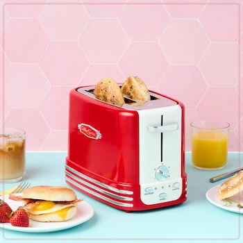 Imagen 2 de Nostalgia Retro Wide 2-Slice Toaster Vintage Design Rojo