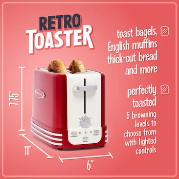 Imagen 3 de Nostalgia Retro Wide 2-Slice Toaster Vintage Design Rojo