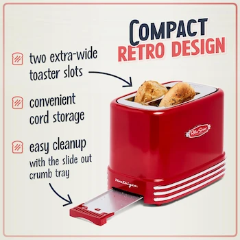 Imagen 4 de Nostalgia Retro Wide 2-Slice Toaster Vintage Design Rojo