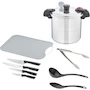Miniatura de T-fal Combo Gourmet Essential, Set con Olla a Presión de Aluminio 22L, Tabla para Picar, Set 4 Cuchillos, Pinzas de Cocina, Cucharón y Cuchara, P3105231M