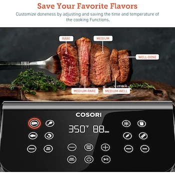 Imagen 3 de COSORI Air Fryer Grande XL 5.8QT Negro, Capacidad 5.8 Cuartos, Modelo B085W3GN5J / CP358-AF, Freidora sin Aceite 12 en 1