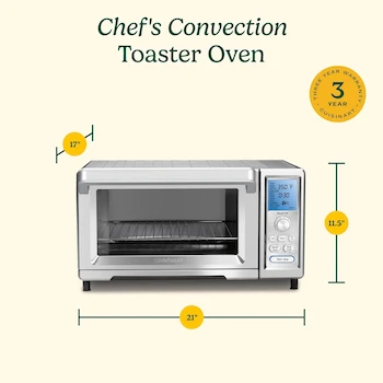 Imagen 3 de Cuisinart TOB-260N1 Horno Tostador de Convección Chef, Acero Inoxidable, Dimensiones 20.8" x 17.9" x 11.4", Capacidad para Pizza 13" y 9 Rebanadas