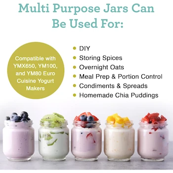 Imagen 4 de Euro Cuisine GY1920 Tarros de Vidrio con Tapas Transparentes para Yogurtera, 6 Onzas Cada Uno, Juego de 8