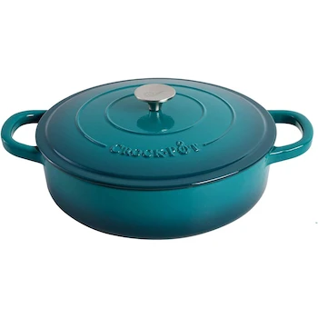 Imagen de referencia para Crock-Pot Artisan 112002.02 5 Quart Enameled Cast Iron Braiser Pan with Lid, Teal Ombre Turquesa Degradado, 13" D x 13.25" W x 4" H