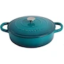 Miniatura de Crock-Pot Artisan 112002.02 5 Quart Enameled Cast Iron Braiser Pan with Lid, Teal Ombre Turquesa Degradado, 13" D x 13.25" W x 4" H
