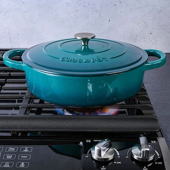 Imagen 2 de Crock-Pot Artisan 112002.02 5 Quart Enameled Cast Iron Braiser Pan with Lid, Teal Ombre Turquesa Degradado, 13" D x 13.25" W x 4" H