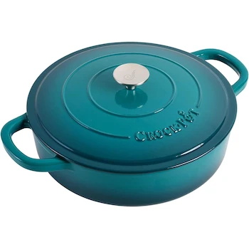 Imagen 3 de Crock-Pot Artisan 112002.02 5 Quart Enameled Cast Iron Braiser Pan with Lid, Teal Ombre Turquesa Degradado, 13" D x 13.25" W x 4" H