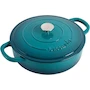 Miniatura de Crock-Pot Artisan 112002.02 5 Quart Enameled Cast Iron Braiser Pan with Lid, Teal Ombre Turquesa Degradado, 13" D x 13.25" W x 4" H