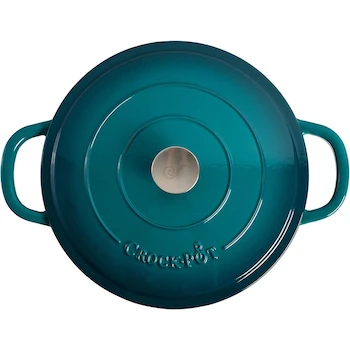 Imagen 4 de Crock-Pot Artisan 112002.02 5 Quart Enameled Cast Iron Braiser Pan with Lid, Teal Ombre Turquesa Degradado, 13" D x 13.25" W x 4" H