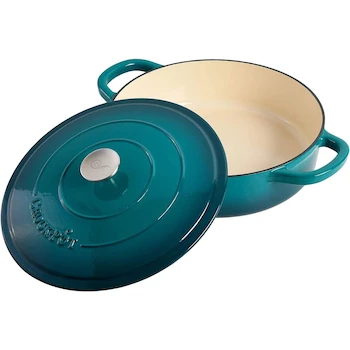 Imagen 5 de Crock-Pot Artisan 112002.02 5 Quart Enameled Cast Iron Braiser Pan with Lid, Teal Ombre Turquesa Degradado, 13" D x 13.25" W x 4" H
