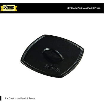 Imagen 3 de Lodge Logic LPP3 - Prensa de Panini Cuadrada Acanalada de Hierro Fundido, Color Negro, Tamaño 21 cm, Altura 3.8 cm