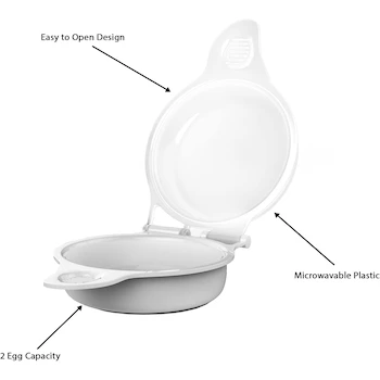 Imagen 5 de Chef Buddy Microwave Egg Maker, Model B004SJUGPI, White Polypropylene Plastic, Capacity for 2 Eggs, Dimensions 6.625 x 4.625 x 2.5 inches