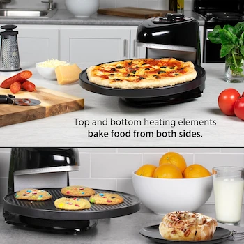 Imagen 5 de Presto 03430 Pizzazz Plus - Horno Giratorio para Pizza, Color Negro, Capacidad para Pizzas de 7 a 12 Pulgadas, Dimensiones 40.1 x 36.8 x 26.2 cm, Peso 3.45 kg