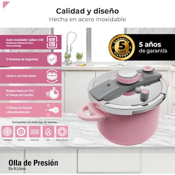 Imagen 4 de Bogner Olla de Presión 6L Acero Inoxidable Rosa Modelo BPC06P