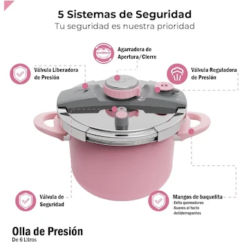 Imagen 5 de Bogner Olla de Presión 6L Acero Inoxidable Rosa Modelo BPC06P