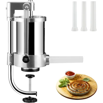 Imagen alusiva al producto VEVOR Embutidora Manual de Salchichas Vertical de Mesa de Acero Inoxidable Capacidad 1.5 L con 3 Tubos de Relleno 16mm/19mm/22mm Color Plateado