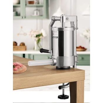 Imagen 2 de VEVOR Embutidora Manual de Salchichas Vertical de Mesa de Acero Inoxidable Capacidad 1.5 L con 3 Tubos de Relleno 16mm/19mm/22mm Color Plateado