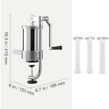 Imagen 3 de VEVOR Embutidora Manual de Salchichas Vertical de Mesa de Acero Inoxidable Capacidad 1.5 L con 3 Tubos de Relleno 16mm/19mm/22mm Color Plateado