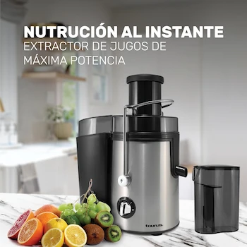 Imagen 2 de LIQUAFRUIT 2000 TAURUS Extractor de Jugos - Boca Extra Ancha - Filtro de Acero Inoxidable - Capacidad 500 ml - 750 W - 2 Velocidades + Pulso