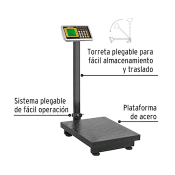 Imagen 2 de Pretul BAS-200PLAP, Báscula Electrónica de Plataforma Plegable, Color Gris, Capacidad 200 kg, Plataforma 40 x 50 cm, Dimensiones 40 x 68 x 50 cm
