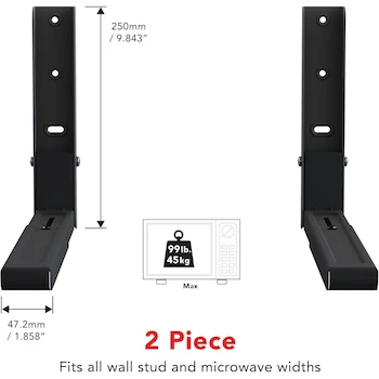 Imagen 2 de AVF Steel - Soportes Universales para Microondas de Pared, Modelo EM60B, Color Negro, Juego de 2, Capacidad Máxima 99 lbs, Brazos Ajustables de 11.5" a 17.7"