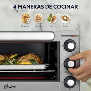 Imagen 5 de Oster Horno Tostador con Convección TSSTTV15MNS-1MX, 15 L de Capacidad, Interior Antiadherente, Color Gris, Accesorios Incluidos