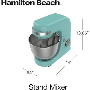 Imagen 2 de Batidora de Pedestal de 7 Velocidades Hamilton Beach Modelo 63387, Capacidad de 4 Cuartos, Color Azul Aqua, Dimensiones 21.6 cm x 35.6 cm x 37.5 cm