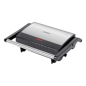 Imagen de referencia para Daewoo DHG-2673 Plancha Grill Panini Color Negro, Dimensiones 13 x 27 x 12 cm, Peso 1.3 kg, Capacidad 2 kg, Material Acero Inoxidable