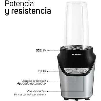 Imagen 4 de TAURUS NATURAL GREEN V2 Procesador de Alimentos Pulverizador Licuadora 600 W Blanco Modelo M91400210 con Vasos Tritan de 1L y 400ml 8 Piezas