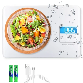 Imagen de referencia para MEGAWISE Báscula de Alimentos de Precisión Digital para Cocina, Capacidad 15 kg / 33 lb, Recargable e Impermeable