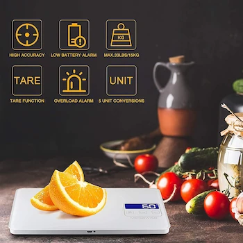 Imagen 2 de MEGAWISE Báscula de Alimentos de Precisión Digital para Cocina, Capacidad 15 kg / 33 lb, Recargable e Impermeable