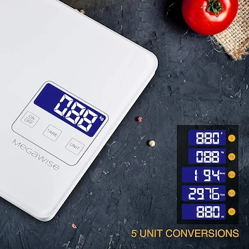 Imagen 3 de MEGAWISE Báscula de Alimentos de Precisión Digital para Cocina, Capacidad 15 kg / 33 lb, Recargable e Impermeable