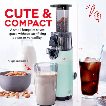 Imagen 2 de DASH Deluxe Compact Masticating Slow Juicer Extractor de Prensa Eléctrico Compacto Modelo DCSJ255 Color Aqua Capacidad 1 Litro