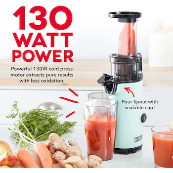 Imagen 3 de DASH Deluxe Compact Masticating Slow Juicer Extractor de Prensa Eléctrico Compacto Modelo DCSJ255 Color Aqua Capacidad 1 Litro