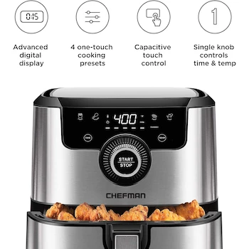 Imagen 4 de Chefman TurboFry Touch RJ38-SQ-45T Freidora de Aire Digital Cuadrada de 4 Litros Airfryer Color Acero Inoxidable