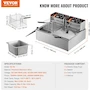 Miniatura de VEVOR Freidora Eléctrica Comercial de Doble Tanque 3000W Acero Inoxidable Plata con 2 Cestas 2 x 9.1 Qt / 8.6 L Encimera