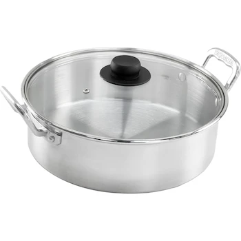 Imagen alusiva al producto Vasconia Arrocera de 28 cm con Tapa de Vidrio, 5.5 Litros, Gris Pulido, Cocedor de Arroz, Modelo 4037982