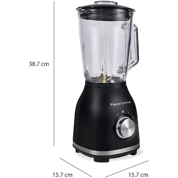 Imagen 2 de Flavorstone Sapphire Licuadora Negra con Vaso de Vidrio de Capacidad Máxima 2L, Dimensiones 15x15x38 cm