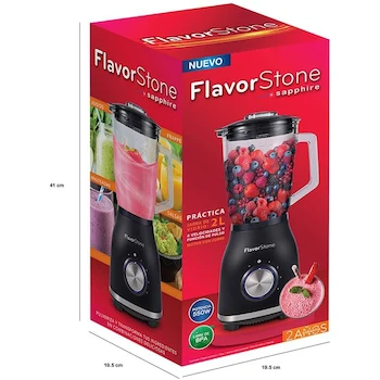 Imagen 5 de Flavorstone Sapphire Licuadora Negra con Vaso de Vidrio de Capacidad Máxima 2L, Dimensiones 15x15x38 cm