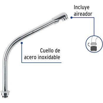Imagen 2 de Foset Aqua AQCR-94 Cuello Cobra Repuesto Cromado en Acero Inoxidable para Mezcladora de Fregadero Modelo AQF-94 Dimensiones 34.9 x 20.27 x 12.7 cm