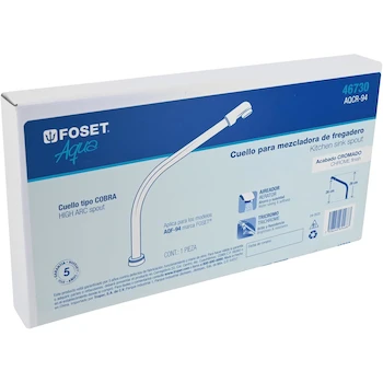 Imagen 5 de Foset Aqua AQCR-94 Cuello Cobra Repuesto Cromado en Acero Inoxidable para Mezcladora de Fregadero Modelo AQF-94 Dimensiones 34.9 x 20.27 x 12.7 cm
