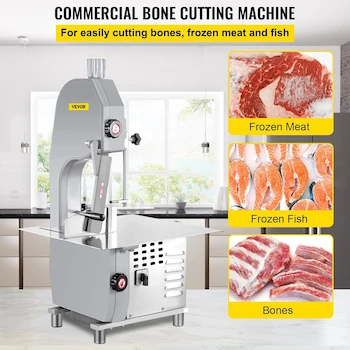 Imagen 3 de VEVOR Sierra de Cinta para Huesos y Carne Congelada 110V 1500W 2.1HP, Rango Grosor 4-180 mm, Altura Máxima Corte 215 mm, Acero Inoxidable