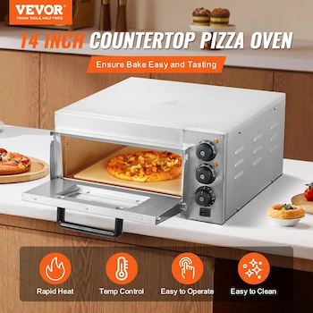 Imagen 2 de VEVOR Encimera de Horno de Pizza Comercial Eléctrico, Capa Única de 14 Pulgadas, Acero Inoxidable Plateado, Modelo FY-1EP-1