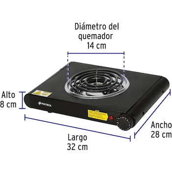 Imagen 2 de Volteck PAEL-1CN Parrilla Eléctrica de Resistencia 1 Quemador Cuadrada Negra