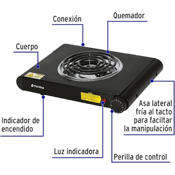 Imagen 3 de Volteck PAEL-1CN Parrilla Eléctrica de Resistencia 1 Quemador Cuadrada Negra
