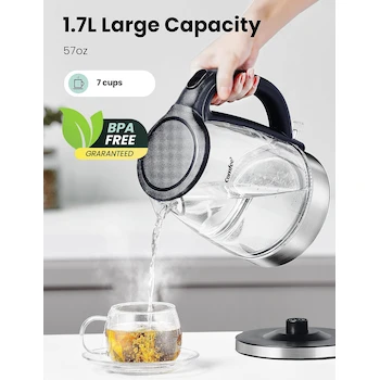 Imagen 2 de COMFEE' Hervidor Eléctrico de Vidrio Hervidor de Agua Caliente 1.7 L con Indicador LED 1500 W