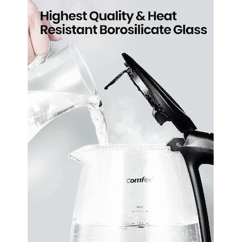 Imagen 3 de COMFEE' Hervidor Eléctrico de Vidrio Hervidor de Agua Caliente 1.7 L con Indicador LED 1500 W