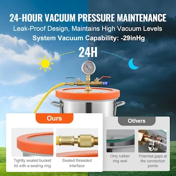 Imagen 3 de VEVOR Cámara de Desgasificación al Vacío de 3 Galones con Tapa de Vidrio Templado Mejorada, Cámara de Acero Inoxidable 304 para Estabilizar Madera y Resina